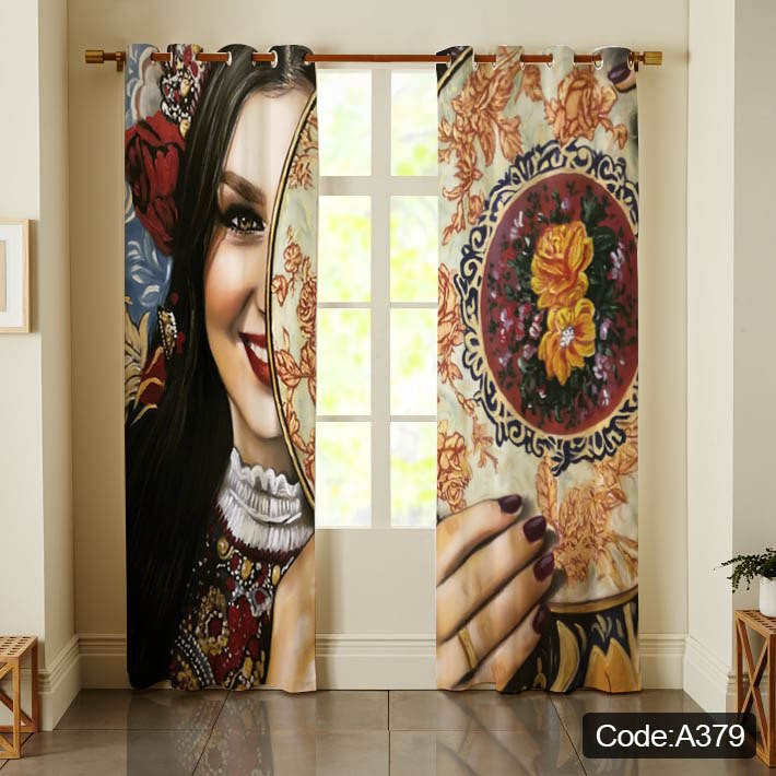 پرده پانچی مخمل چاپی دخترانه کد 379