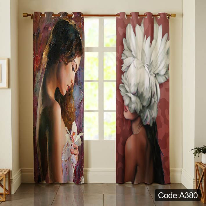 پرده پانچی مخمل چاپی دخترانه کد 380