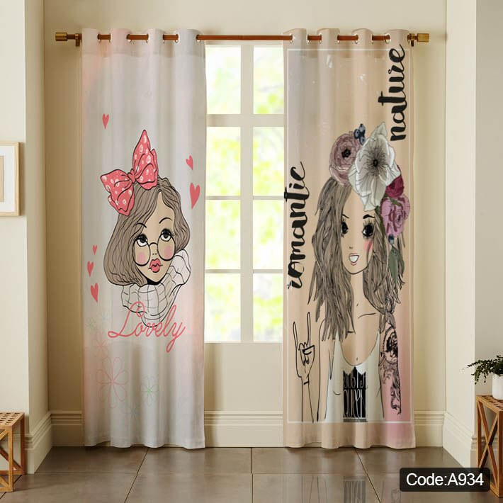 پرده پانچی مخمل چاپی دخترانه کد 934