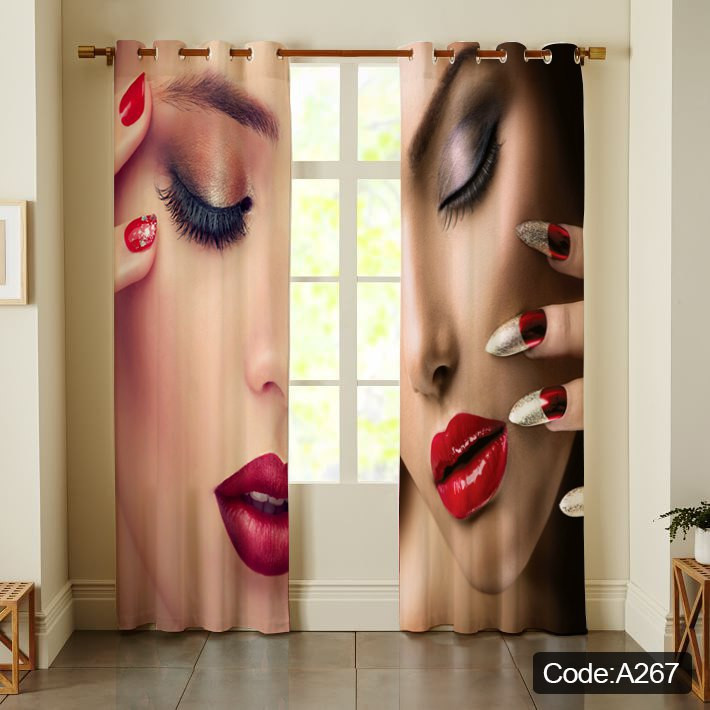 پرده پانچی مخمل چاپی دخترانه کد 267