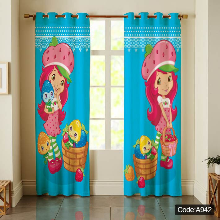 پرده پانچی مخمل چاپی دخترانه کد 942