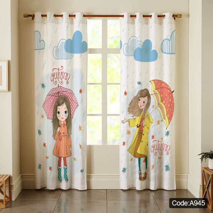 پرده پانچی مخمل چاپی دخترانه کد 945