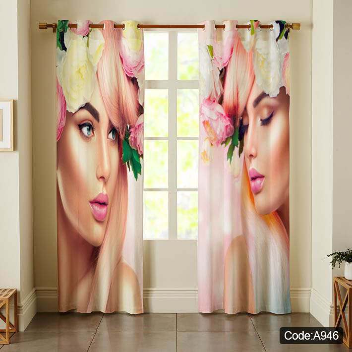 پرده پانچی مخمل چاپی دخترانه کد 946