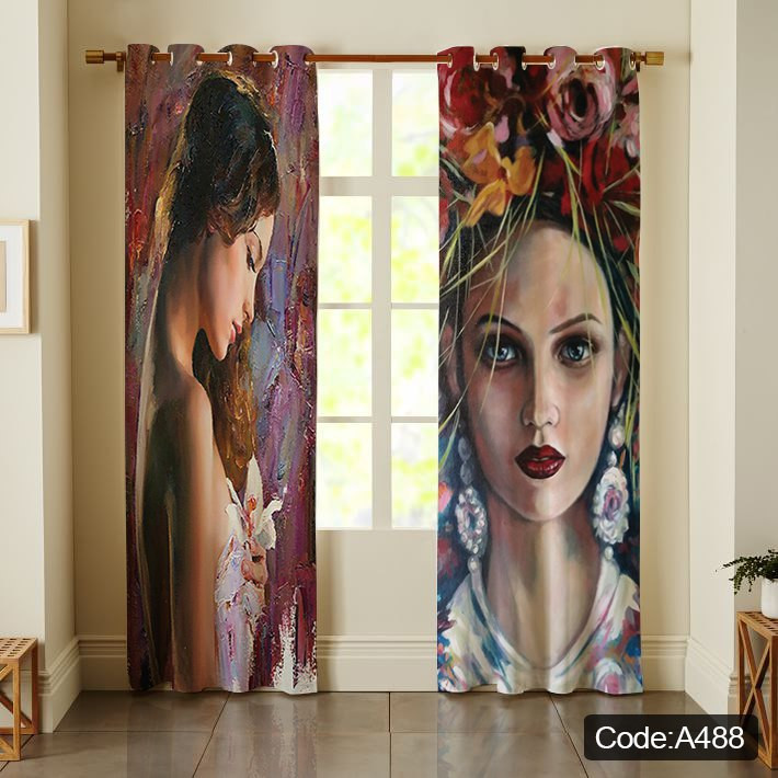 پرده پانچی مخمل چاپی دخترانه کد 488