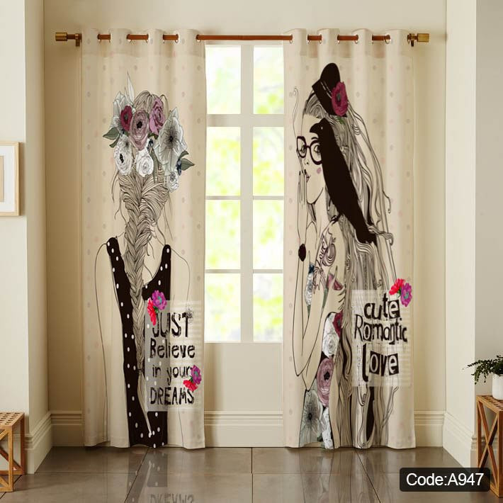 پرده پانچی مخمل چاپی دخترانه کد 947