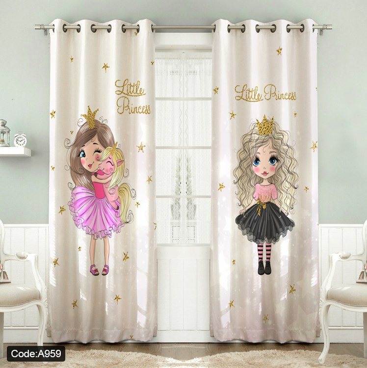 پرده پانچی مخمل چاپی دخترانه کد 959