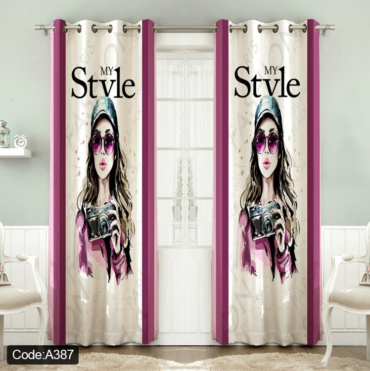 پرده پانچی مخمل چاپی دخترانه کد 387