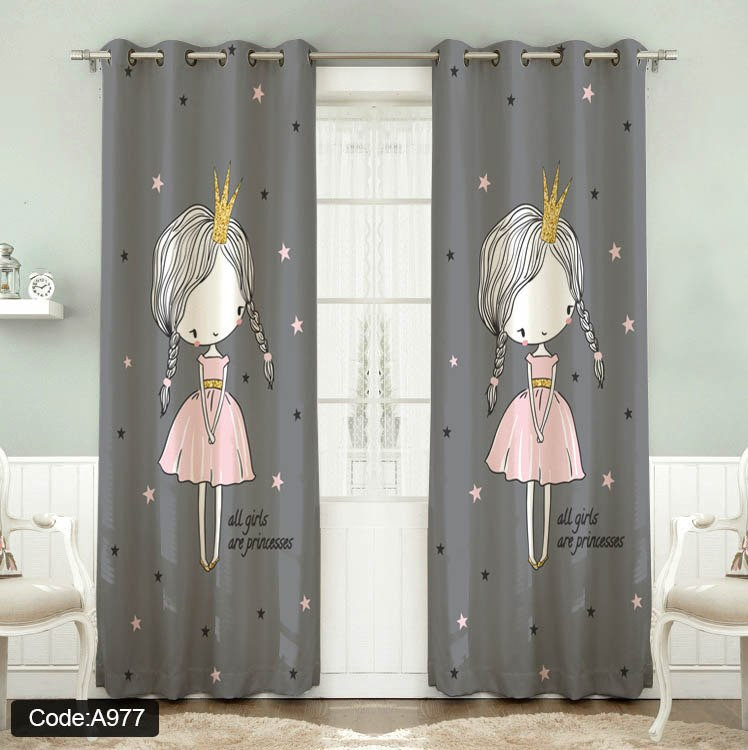 پرده پانچی مخمل چاپی دخترانه کد 977