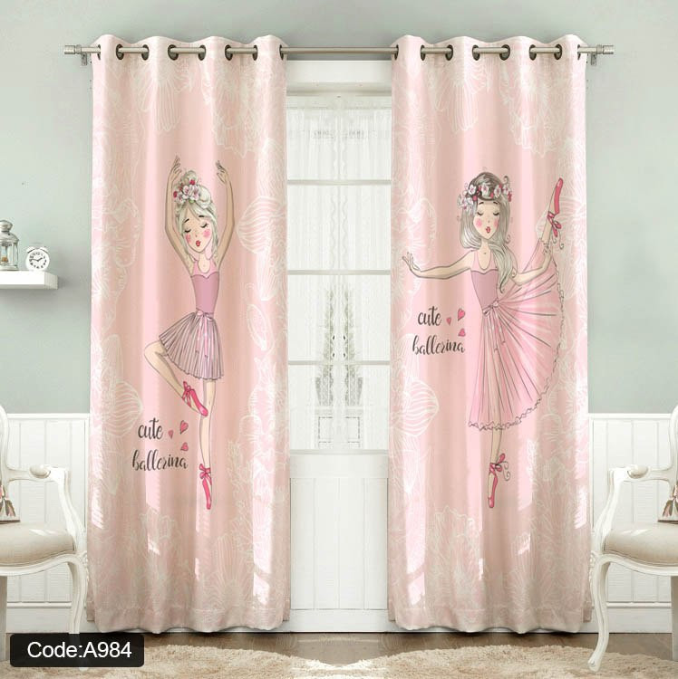 پرده پانچی مخمل چاپی دخترانه کد 984