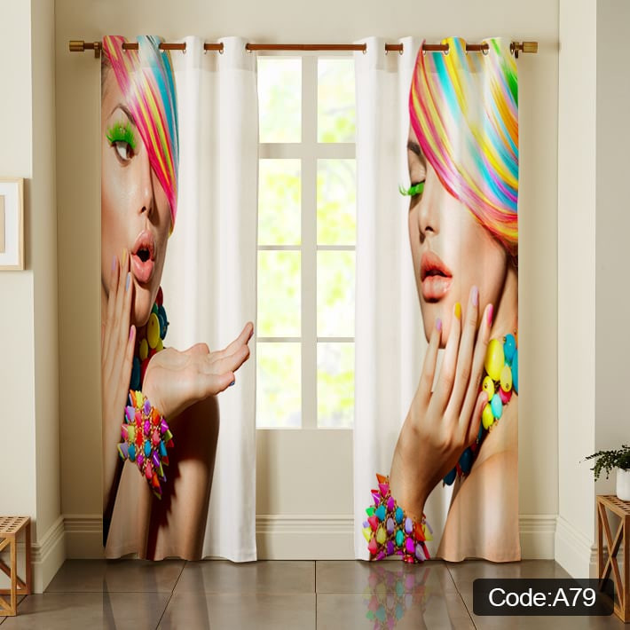 پرده پانچی مخمل چاپی دخترانه کد 79