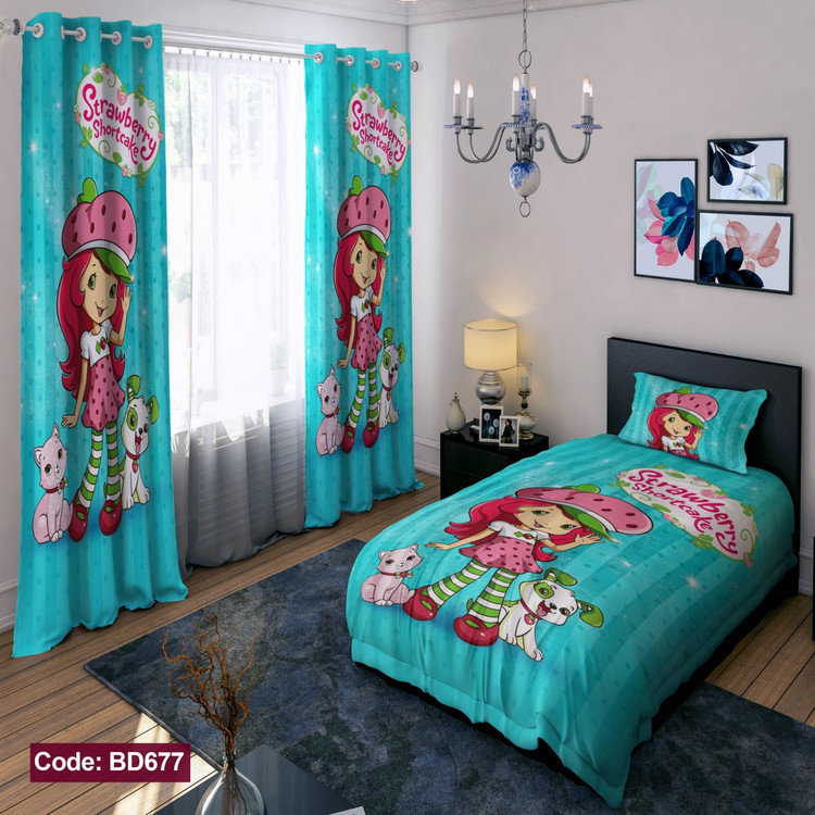 پرده پانچی مخمل چاپی دخترانه کد 677