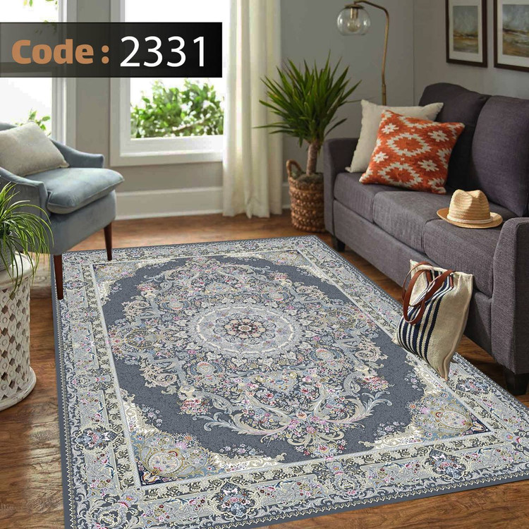 کاورفرش روفرشی دورکشدار گوشه لیفه ای طوسی کرم کد 2331
