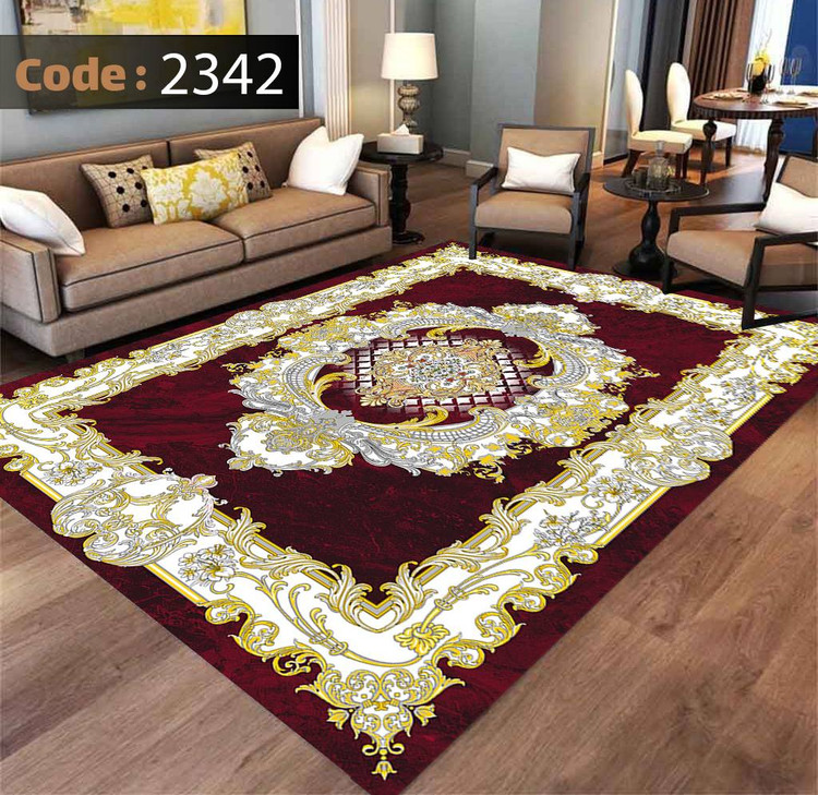 کاورفرش روفرشی دورکشدار گوشه لیفه ای لاکی ، آبی و متنوع کد 2342