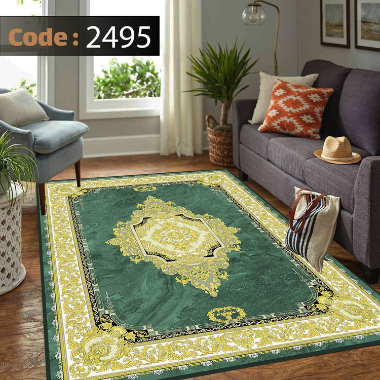 کاورفرش روفرشی دورکشدار گوشه لیفه ای لاکی ، آبی و متنوع کد 2495