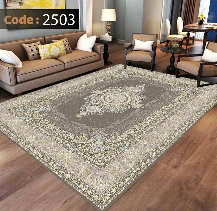 کاورفرش روفرشی دورکشدار گوشه لیفه ای کرم قهوه ای کد 2503