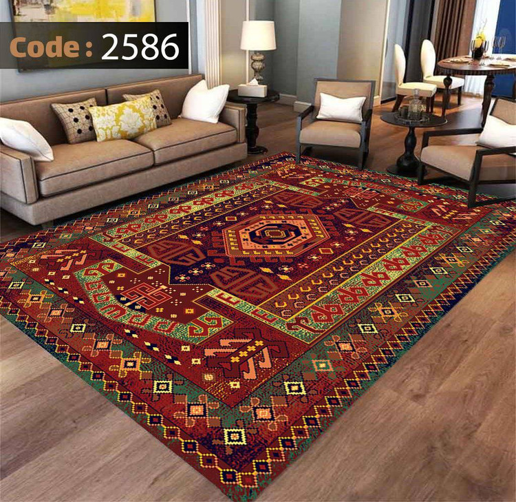 کاورفرش روفرشی دورکشدار گوشه لیفه ای لاکی ، آبی و متنوع کد 2586