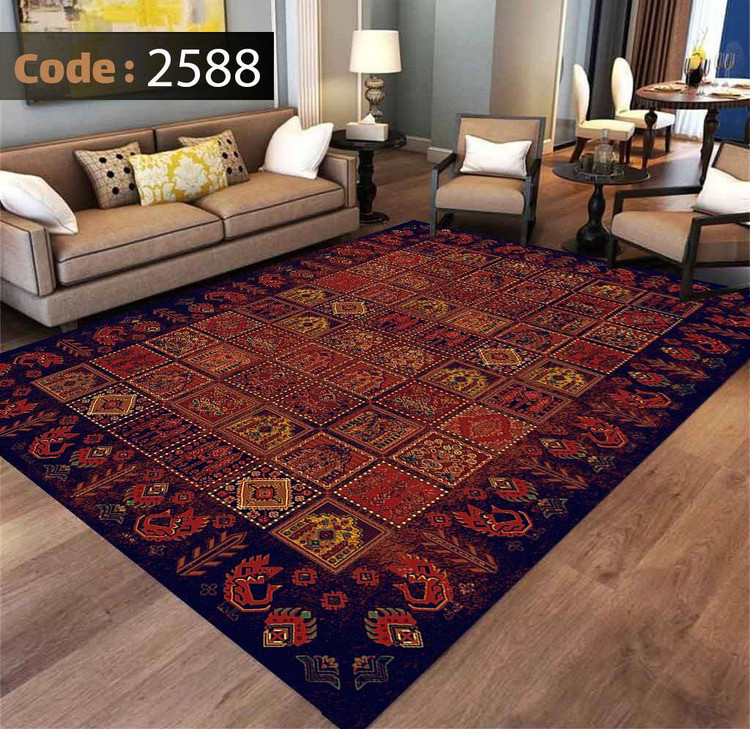 کاورفرش روفرشی دورکشدار گوشه لیفه ای لاکی ، آبی و متنوع کد 2588