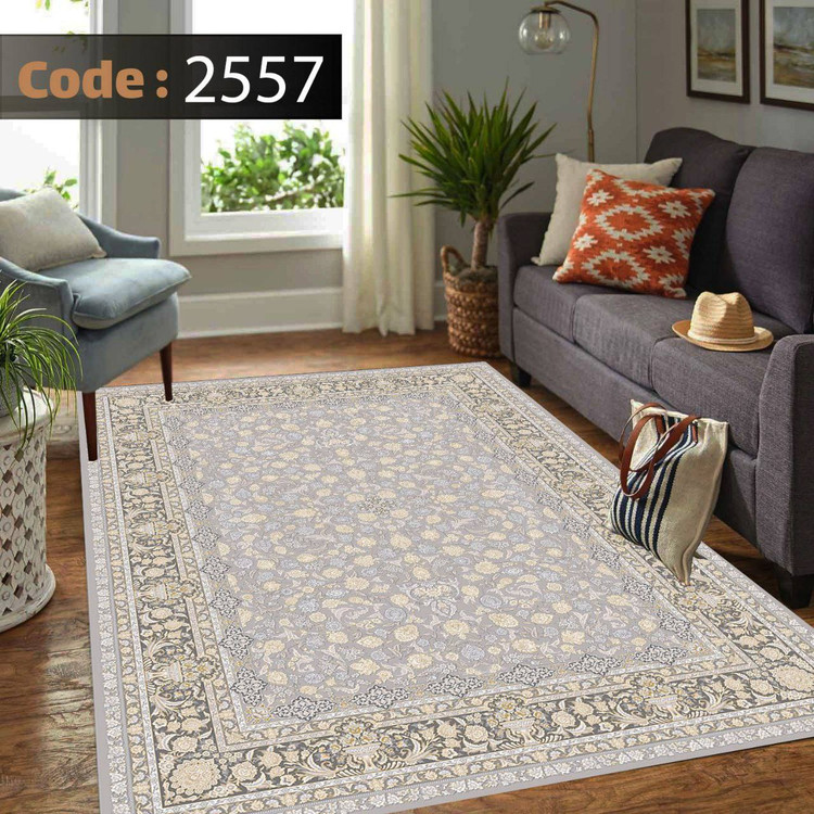 کاورفرش روفرشی دورکشدار گوشه لیفه ای کرم قهوه ای کد 2557