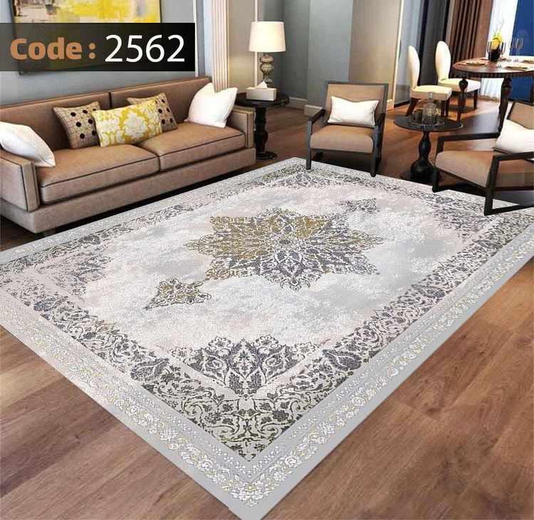 کاورفرش روفرشی دورکشدار گوشه لیفه ای طوسی کرم کد 2562
