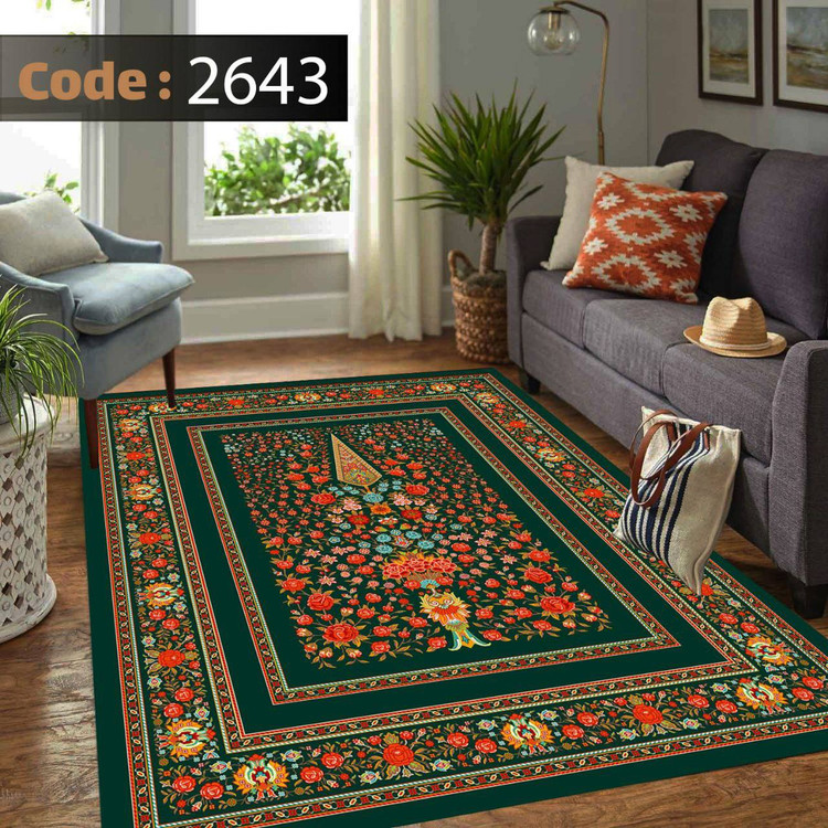 کاورفرش روفرشی دورکشدار گوشه لیفه ای لاکی ، آبی و متنوع کد 2643
