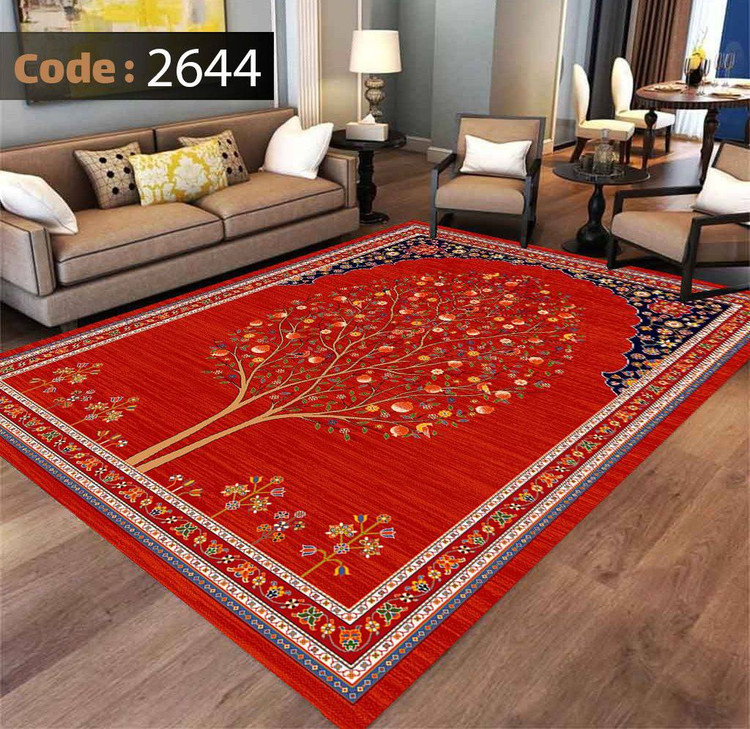 کاورفرش روفرشی دورکشدار گوشه لیفه ای لاکی ، آبی و متنوع کد 2644