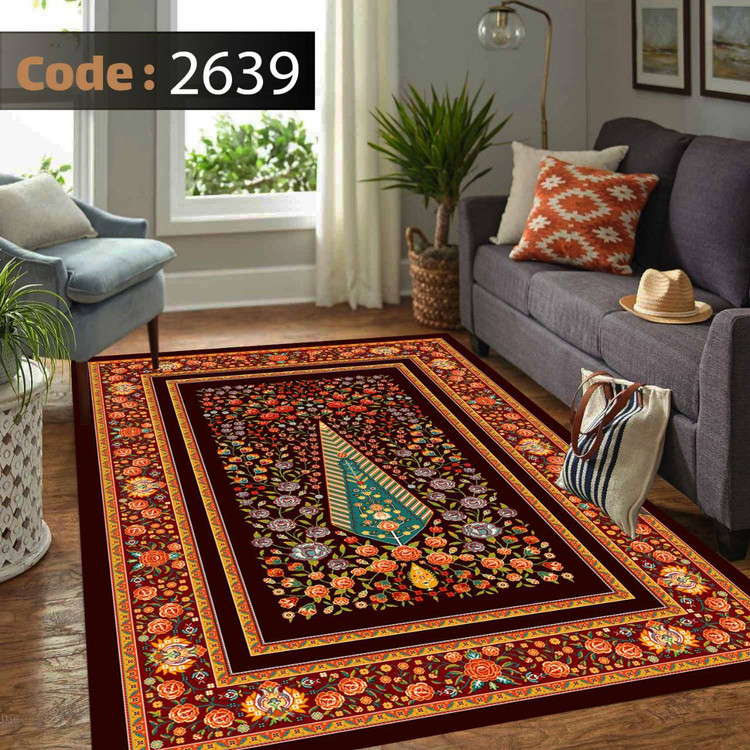 کاورفرش روفرشی دورکشدار گوشه لیفه ای لاکی ، آبی و متنوع کد 2639