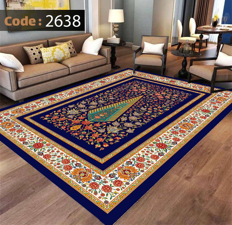 کاورفرش روفرشی دورکشدار گوشه لیفه ای لاکی ، آبی و متنوع کد 2638