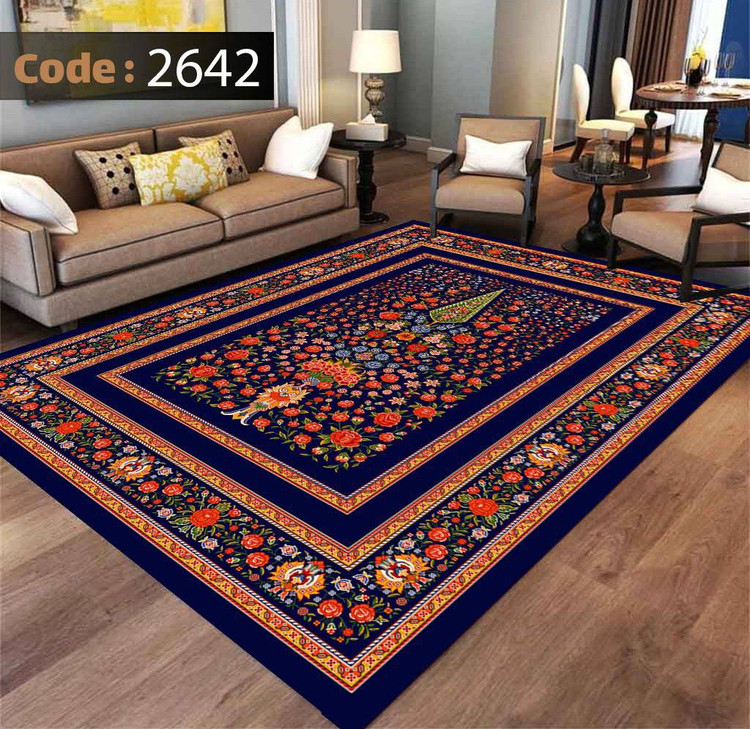 کاورفرش روفرشی دورکشدار گوشه لیفه ای لاکی ، آبی و متنوع کد 2642