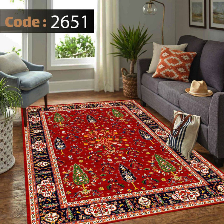 کاورفرش روفرشی دورکشدار گوشه لیفه ای لاکی ، آبی و متنوع کد 2651