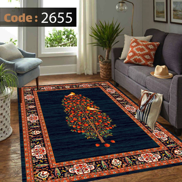 کاورفرش روفرشی دورکشدار گوشه لیفه ای لاکی ، آبی و متنوع کد 2655