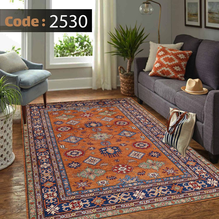 کاورفرش روفرشی دورکشدار گوشه لیفه ای لاکی ، آبی و متنوع کد 2530