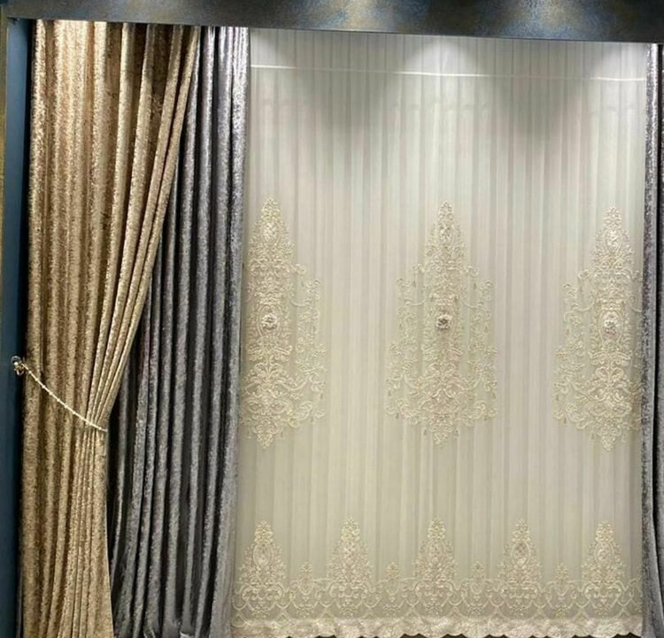 پرده دکور والان پرده مخمل پتینه براق طرح الیزه عرض 1.70