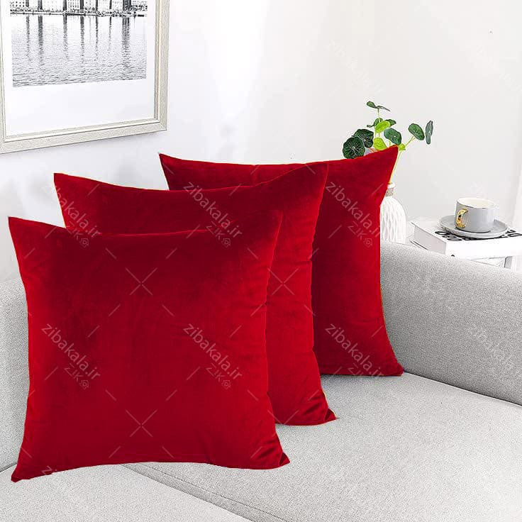 روکش کوسن ساده مخمل کالیفرنیا رنگ زرشکی3عددی زیب مخفی