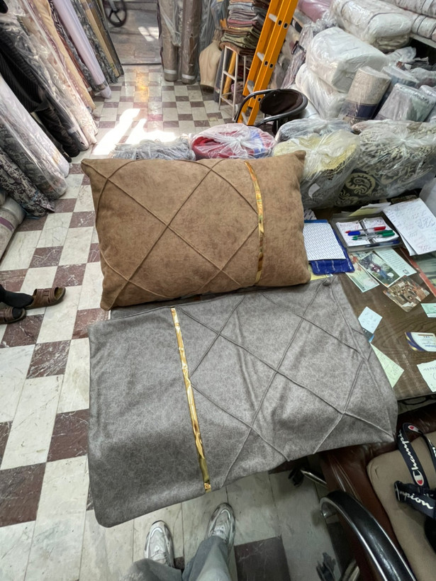 روبالشتی شکلاتی دورو 2عددی مخمل پورشه کالیفرنیا دو نوار دار