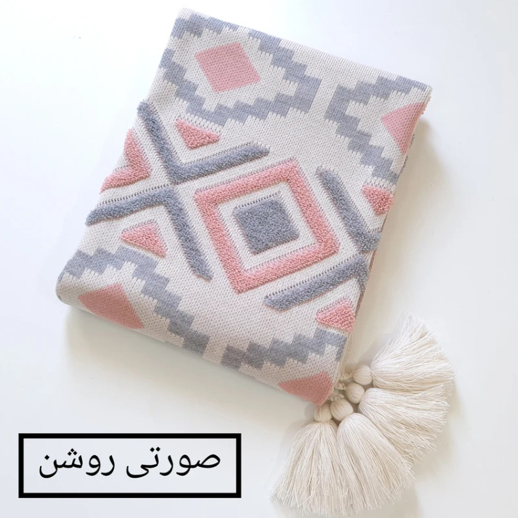 شال مبل سه نفره عرض سه متر نخ اکریلیک ترک طرح پانچ همراه با کوسن ست