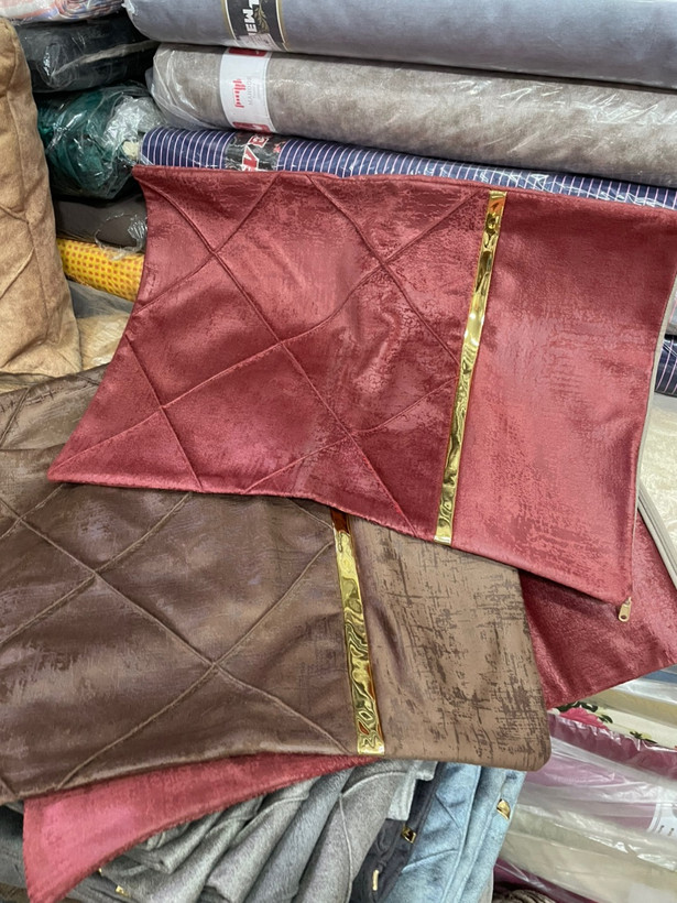 روبالشتی زرشکی دورو 2عددی و تکی مخمل پورشه کالیفرنیا دو نوار دار